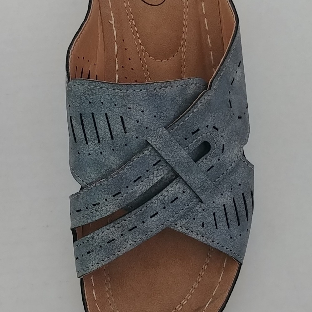 GC Shoes Miles Wedge Sandals Womens 8.5W Blue Laser Cut Boho Slip On Slide - Picture 4 of 9